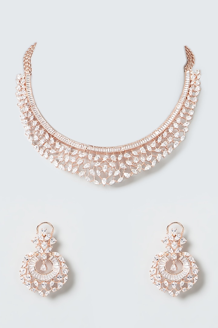 Rose Gold Finish Zircon Necklace Set by Aster at Pernia's Pop Up Shop