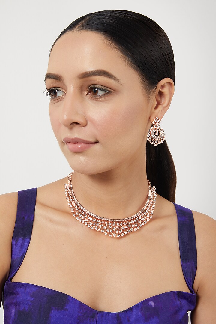 Rose Gold Finish Zircon Necklace Set by Aster at Pernia's Pop Up Shop