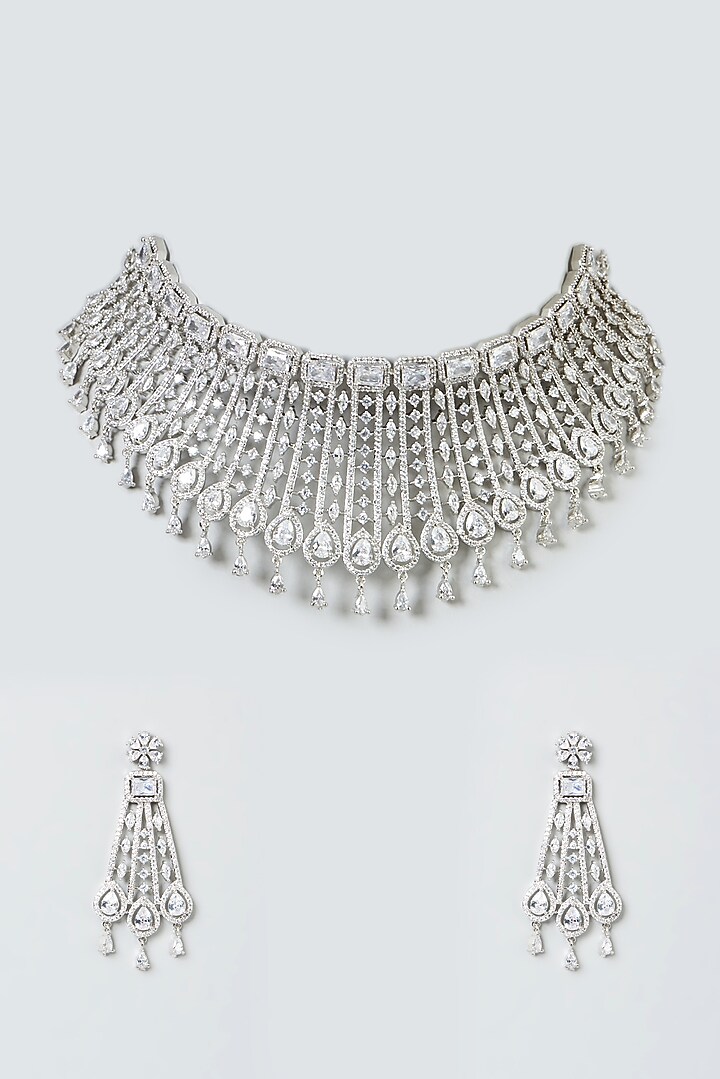 White Finish Zircon Choker Necklace Set by Aster at Pernia's Pop Up Shop