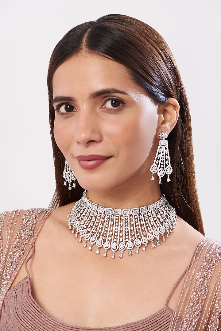 White Finish Zircon Choker Necklace Set by Aster at Pernia's Pop Up Shop