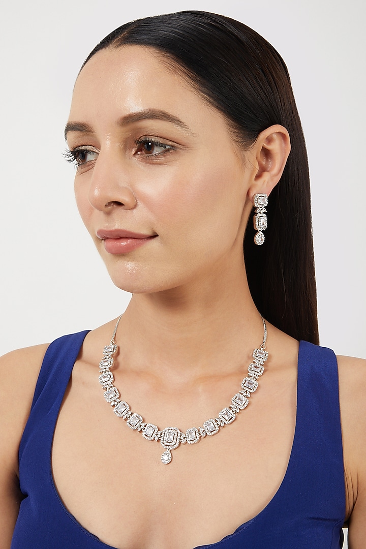 White Finish Zircon Necklace Set by Aster at Pernia's Pop Up Shop