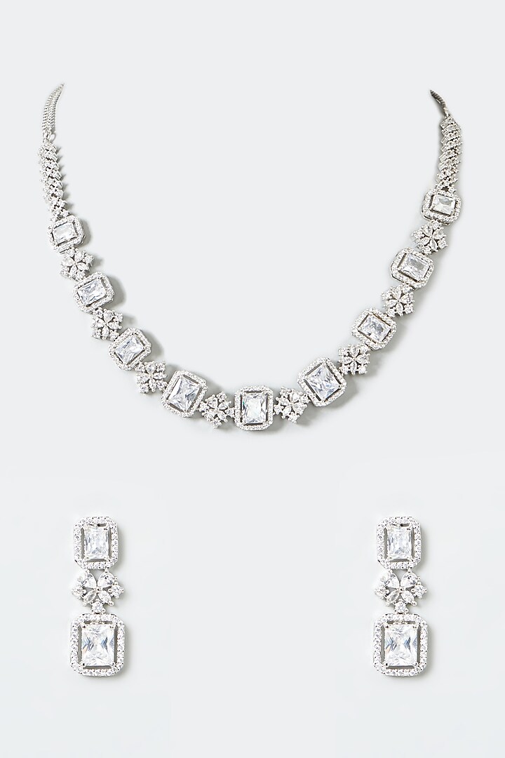 White Finish Zircons Necklace Set by Aster at Pernia's Pop Up Shop