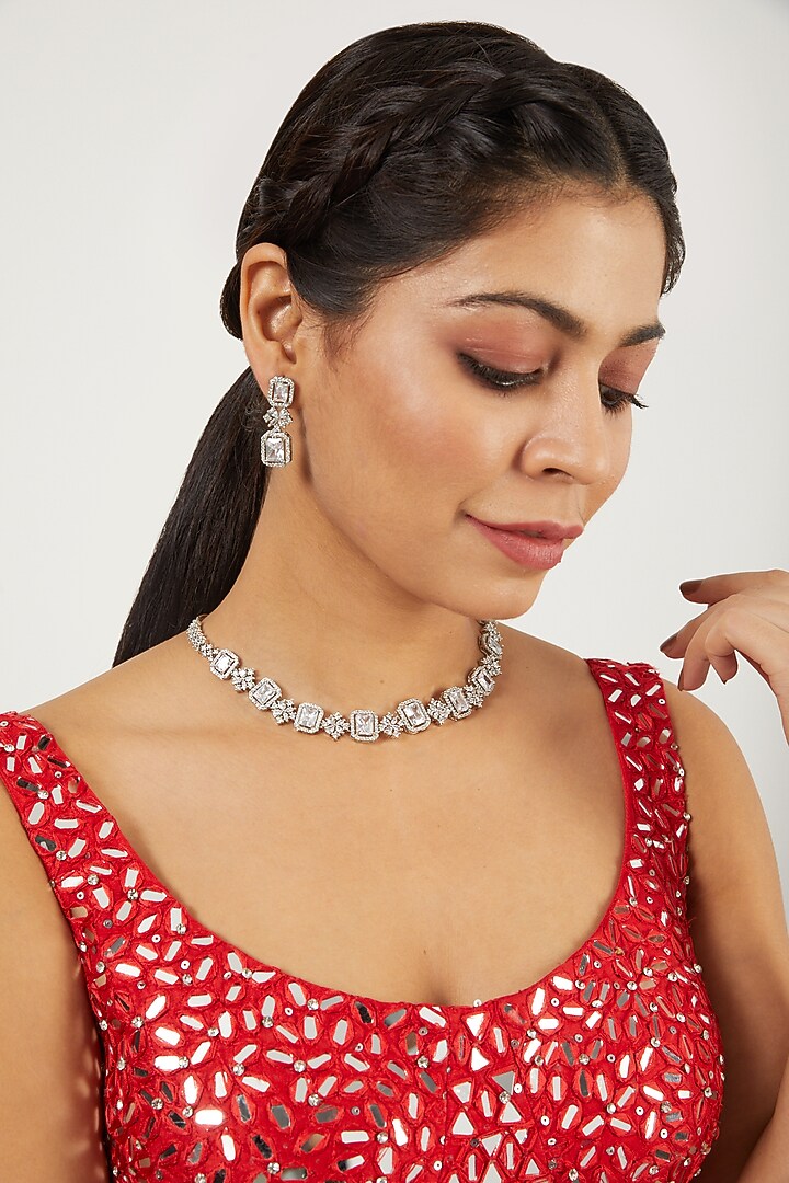 White Finish Zircons Necklace Set by Aster at Pernia's Pop Up Shop