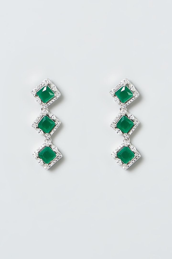 White Finish Green Stone & Zircon Necklace Set by Aster at Pernia's Pop Up Shop