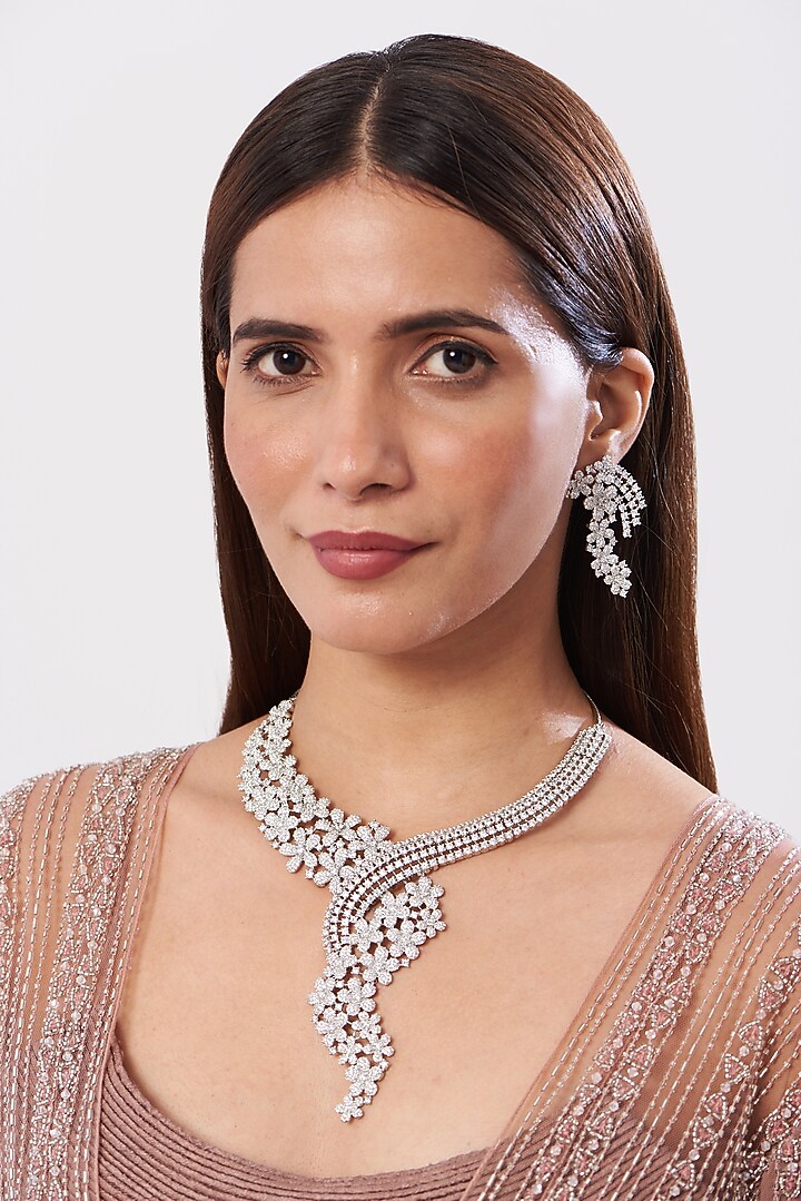 White Finish Zircon Necklace Set by Aster at Pernia's Pop Up Shop