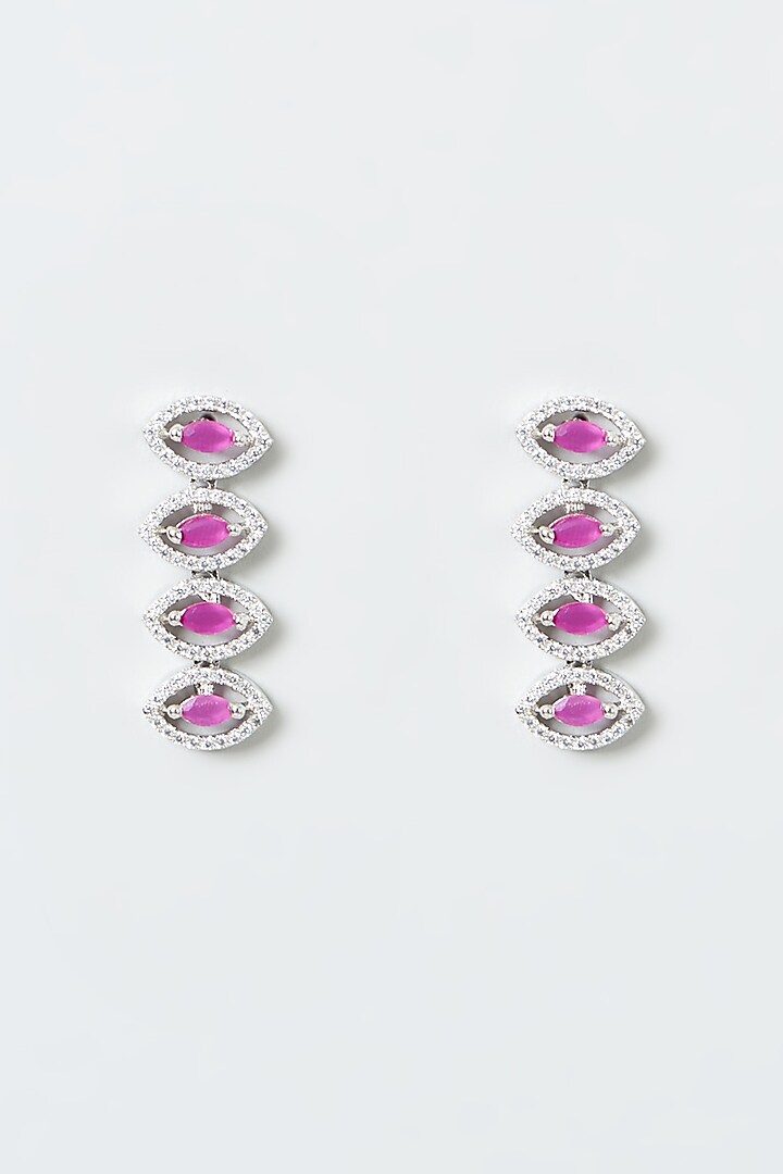 White Finish Pink Stone & Zircon Necklace Set by Aster at Pernia's Pop Up Shop