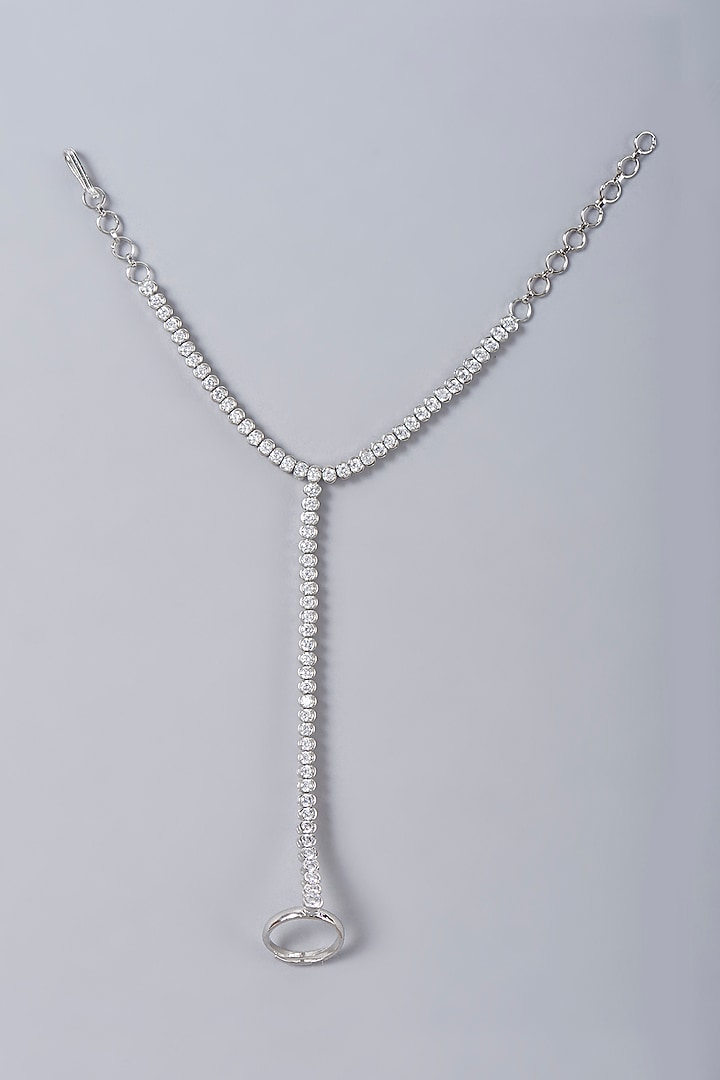 White Finish Zircon Haath Phool (Set Of 2) by Aster at Pernia's Pop Up Shop