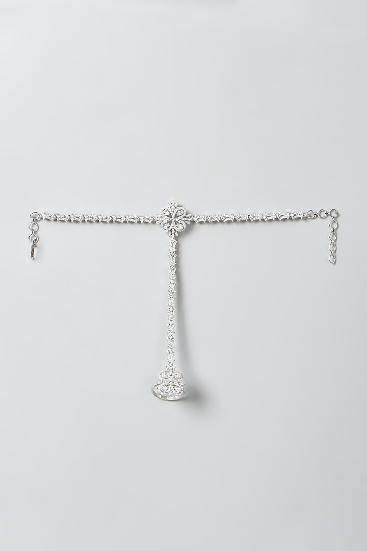 White Finish Zircons Haath Phool (Set Of 2) by Aster at Pernia's Pop Up Shop