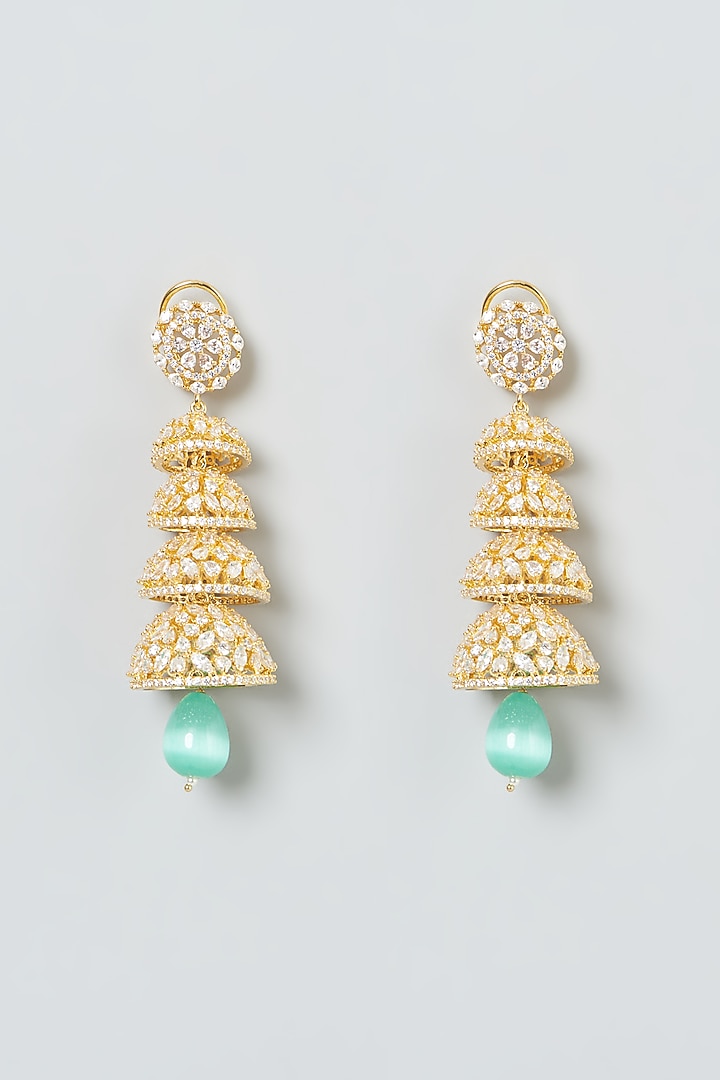 Gold Finish Zircons & Aqua Stone Earrings by Aster at Pernia's Pop Up Shop