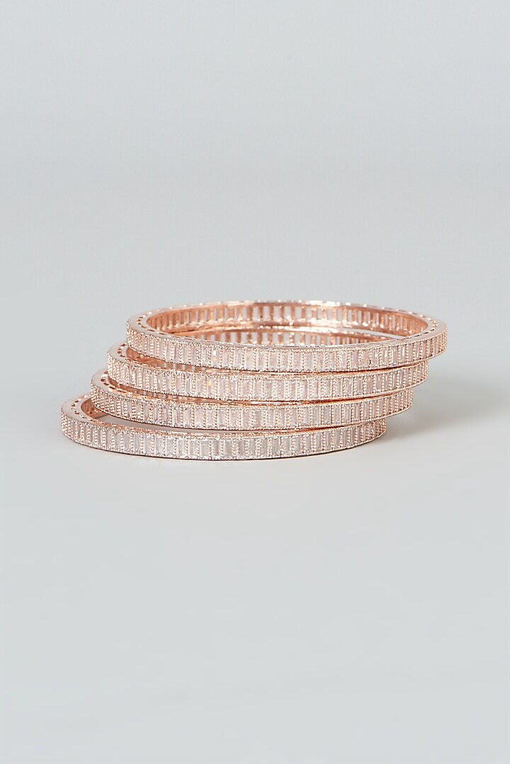 Rose Gold Finish Zircons Bangles (Set Of 4) by Aster at Pernia's Pop Up Shop