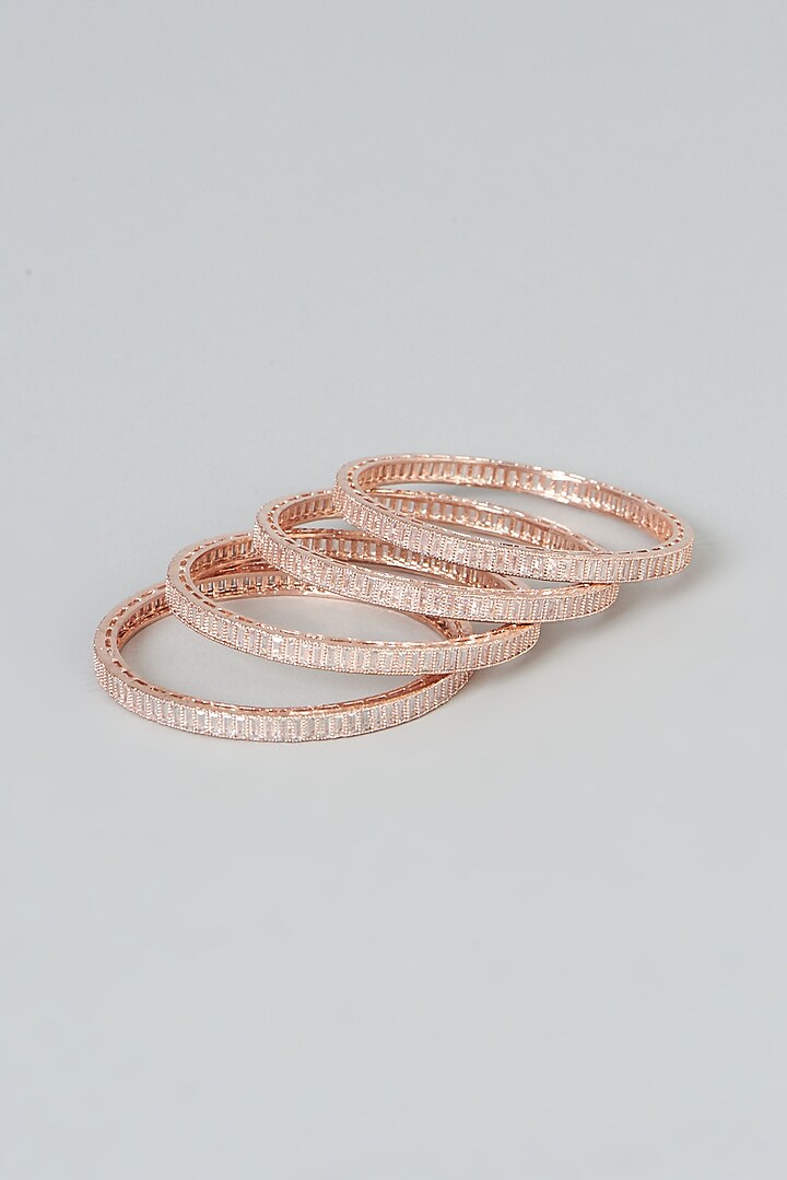 Rose Gold Finish Zircons Bangles (Set Of 4) by Aster at Pernia's Pop Up Shop