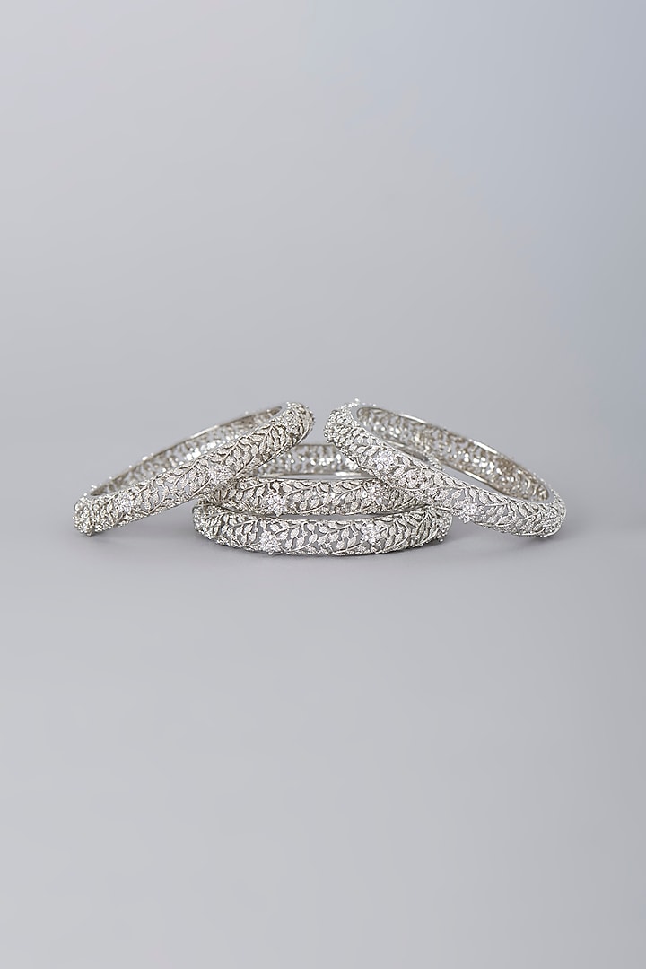 White Finish Zircon Bangles (Set Of 4) by Aster at Pernia's Pop Up Shop