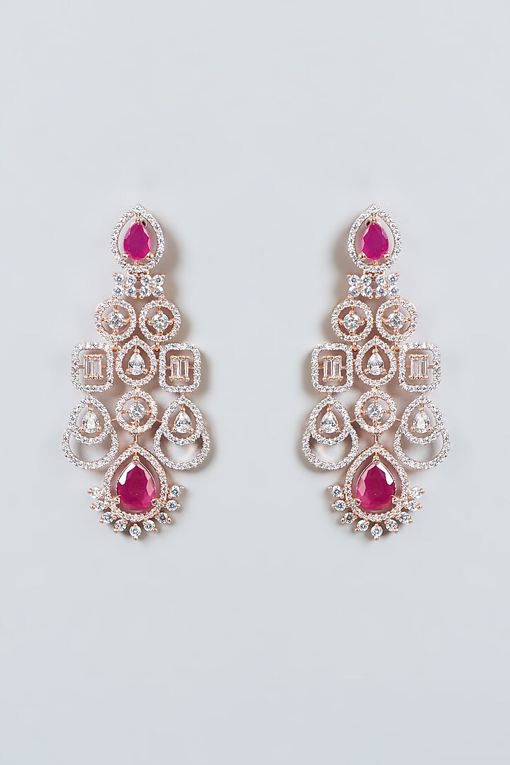 Rose Gold Finish Ruby Synthetic Stone & Zircon Necklace Set by Aster at Pernia's Pop Up Shop