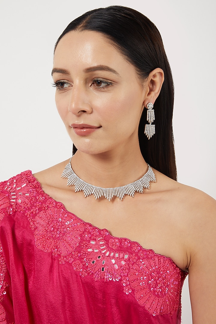 White Finish Zircon Choker Necklace Set by Aster at Pernia's Pop Up Shop