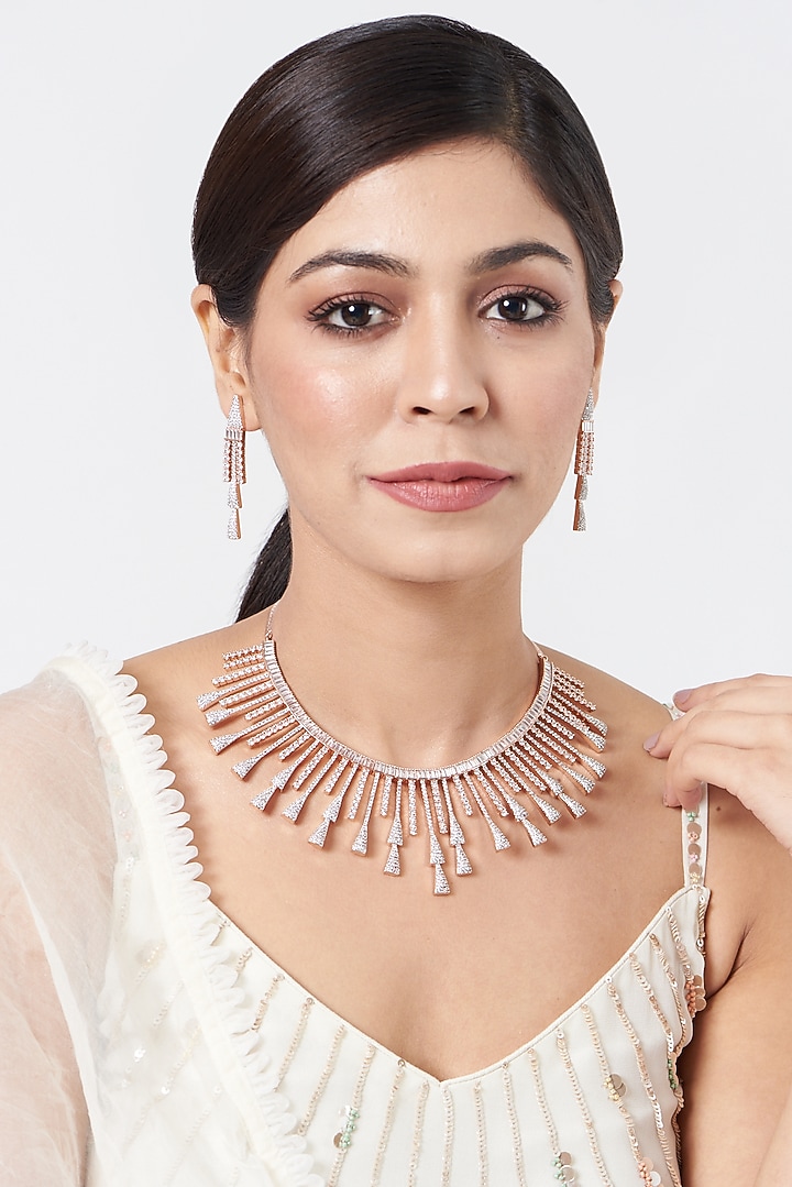 Rose Gold Finish Zircon Choker Necklace Set by Aster at Pernia's Pop Up Shop