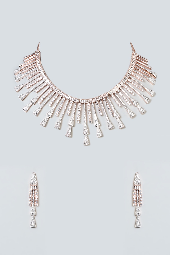 Rose Gold Finish Zircon Choker Necklace Set by Aster at Pernia's Pop Up Shop