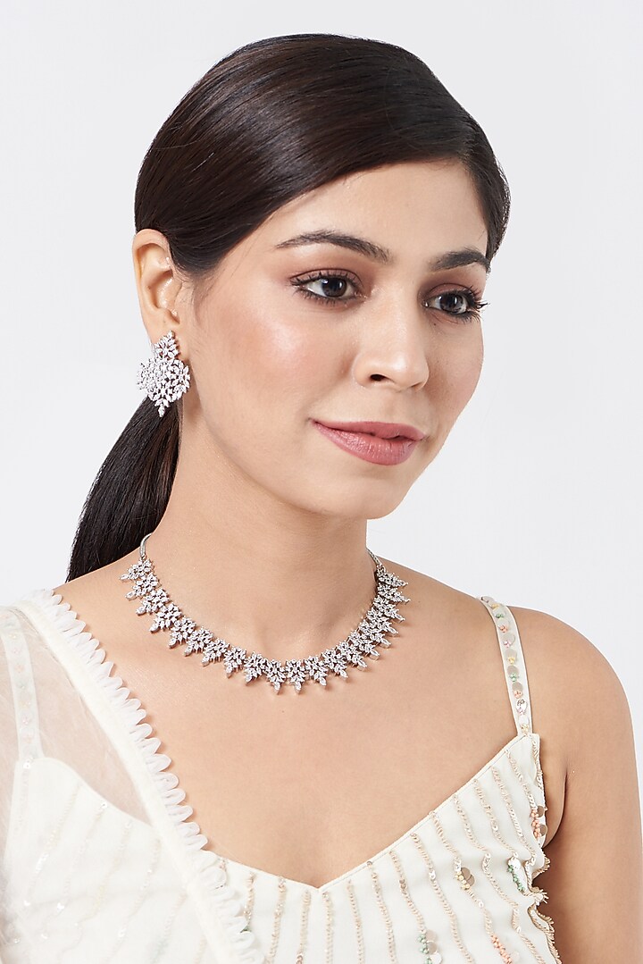 White Finish Zircon Choker Necklace Set by Aster at Pernia's Pop Up Shop