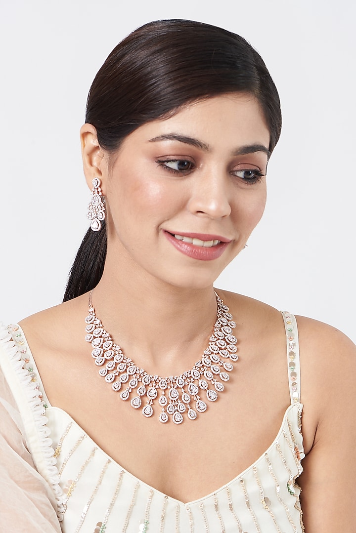 Rose Gold Finish Zircon Choker Necklace Set by Aster at Pernia's Pop Up Shop