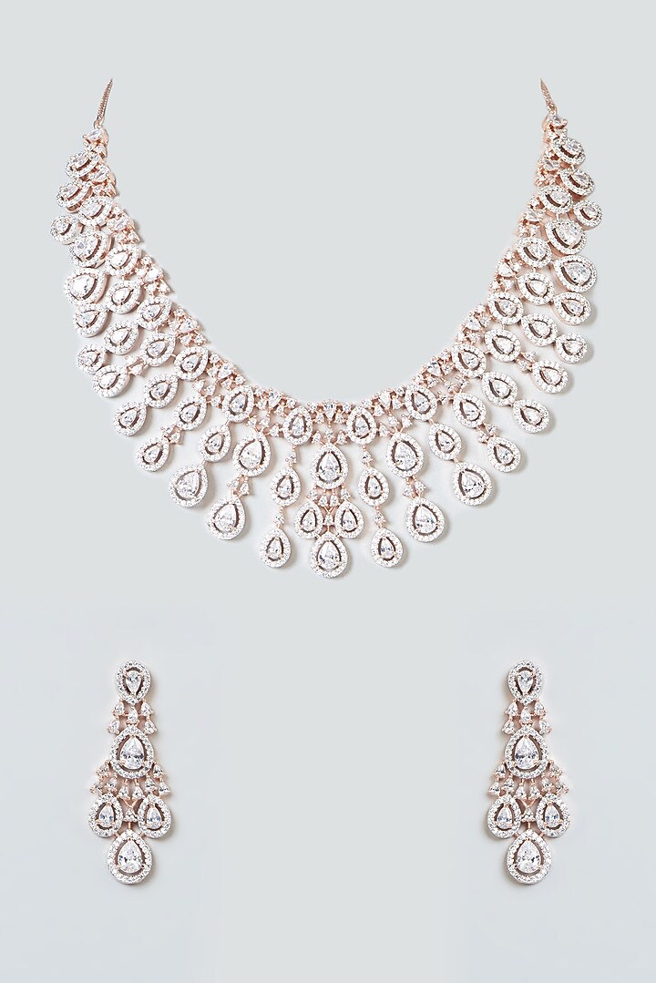 Rose Gold Finish Zircon Choker Necklace Set by Aster at Pernia's Pop Up Shop