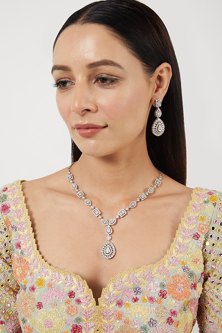 White Finish Zircon Necklace Set by Aster at Pernia's Pop Up Shop