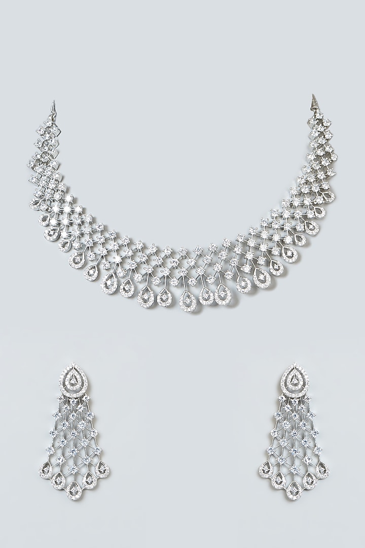 White Finish Zircon Choker Necklace Set by Aster at Pernia's Pop Up Shop