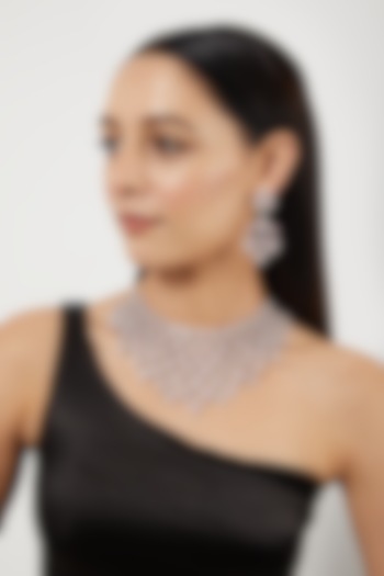 White Finish Zircon & Pink Stone Choker Necklace Set by Aster at Pernia's Pop Up Shop