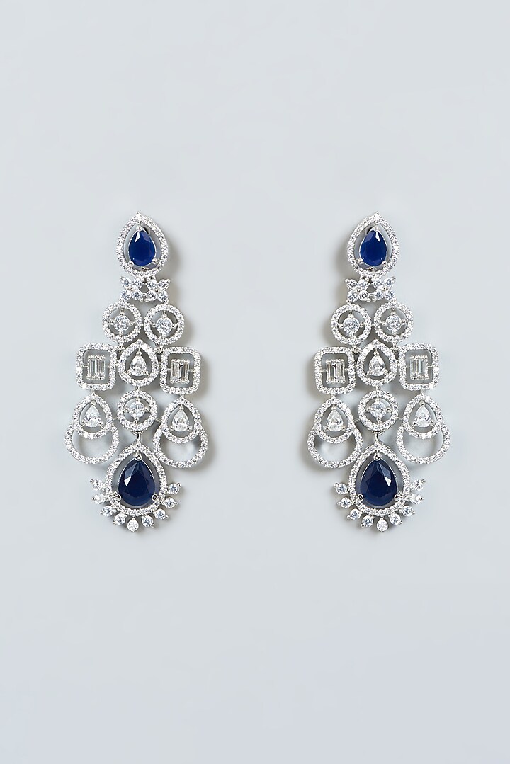 White Finish Blue Synthetic Stone & Zircon Necklace Set by Aster at Pernia's Pop Up Shop