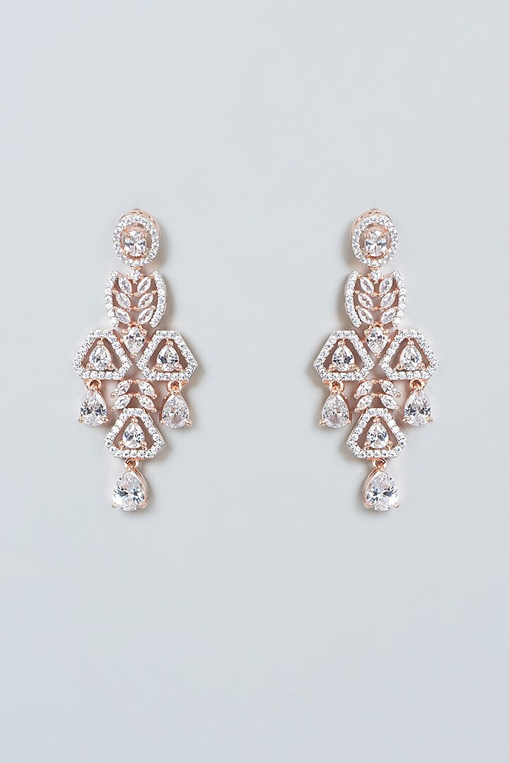 Rose Gold Finish Zircon Dangler Earrings by Aster at Pernia's Pop Up Shop