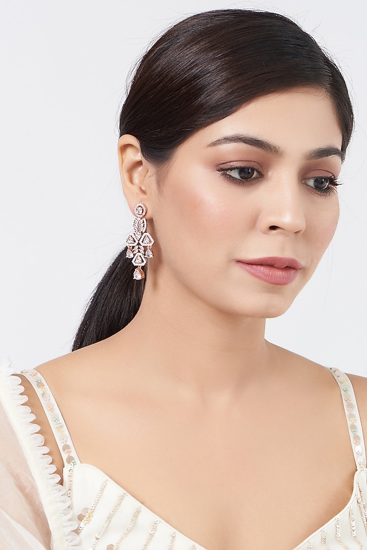 Rose Gold Finish Zircon Dangler Earrings by Aster at Pernia's Pop Up Shop