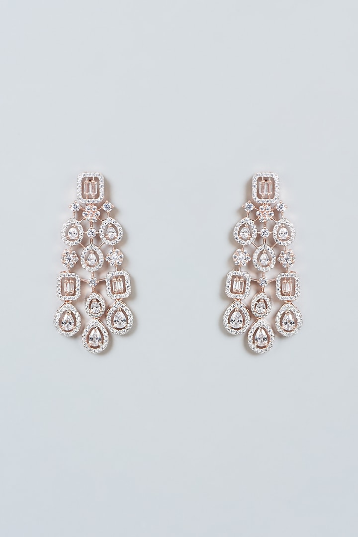 Rose Gold Finish Zircon Dangler Earrings by Aster at Pernia's Pop Up Shop