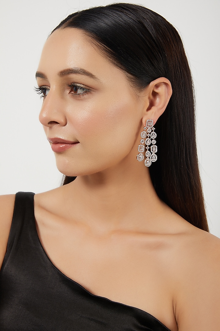 Rose Gold Finish Zircon Dangler Earrings by Aster at Pernia's Pop Up Shop