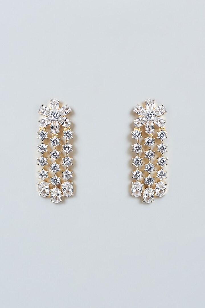 Gold Finish Zircon Dangler Earrings by Aster at Pernia's Pop Up Shop