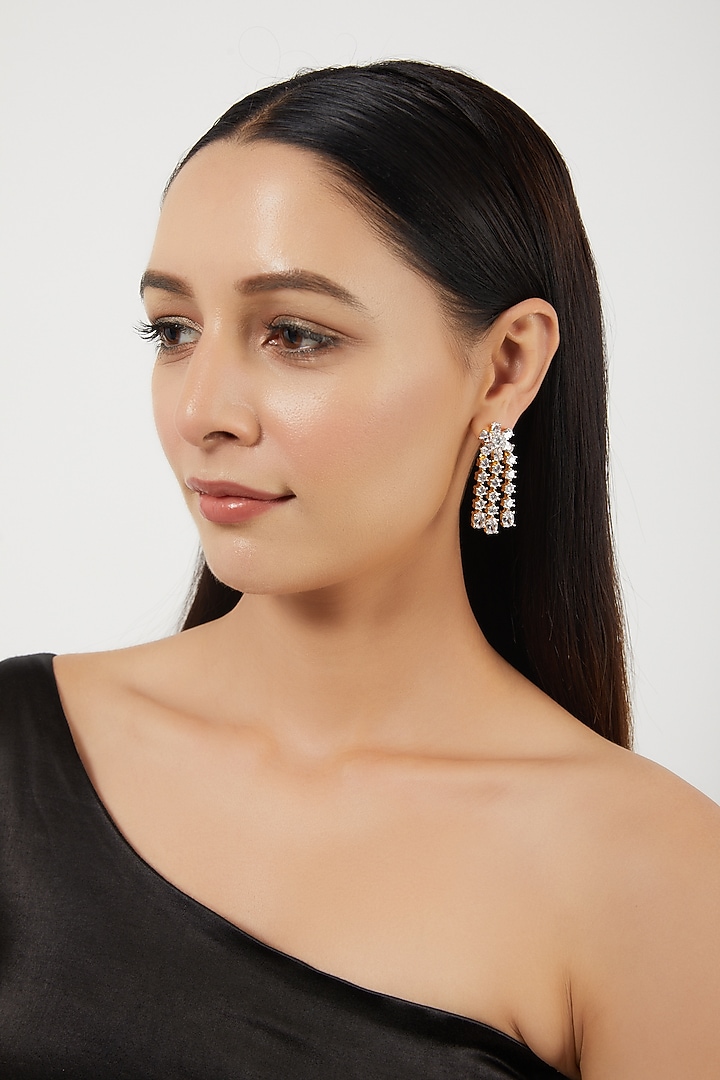 Gold Finish Zircon Dangler Earrings by Aster at Pernia's Pop Up Shop