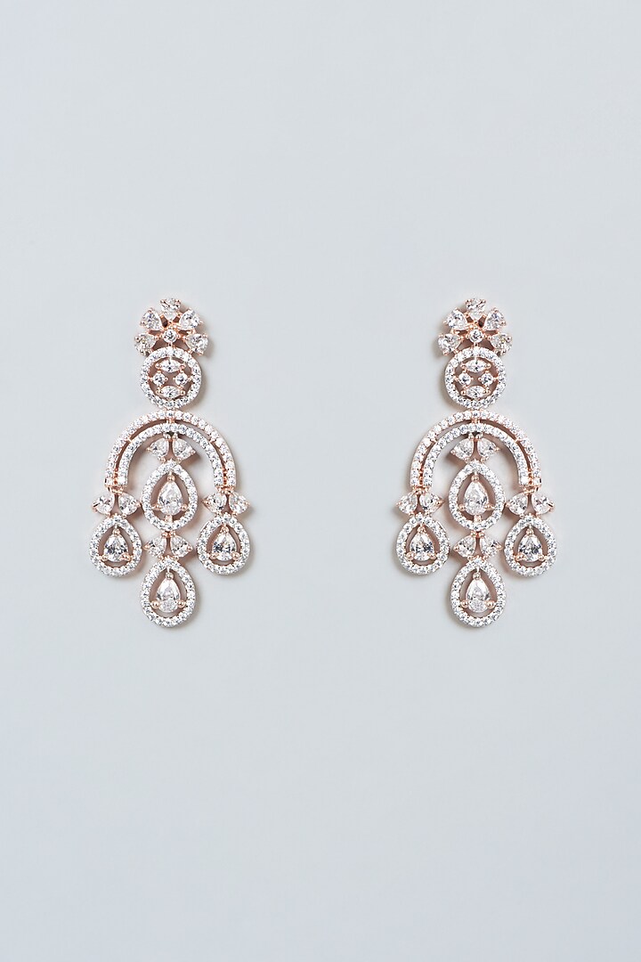 Rose Gold Finish Zircon Dangler Earrings by Aster at Pernia's Pop Up Shop