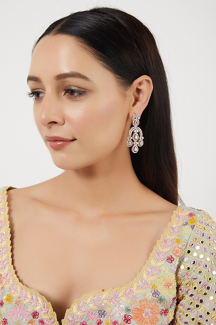 Rose Gold Finish Zircon Dangler Earrings by Aster at Pernia's Pop Up Shop
