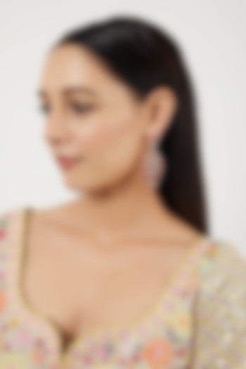 Rose Gold Finish Zircon & Red Stone Dangler Earrings by Aster at Pernia's Pop Up Shop