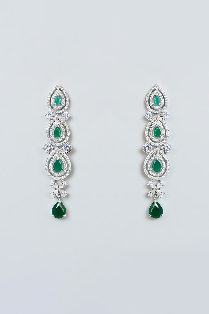 White Finish Zircon & Green Stone Necklace Set by Aster at Pernia's Pop Up Shop
