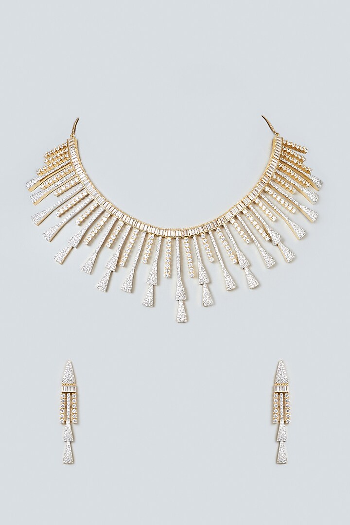 Gold Finish Zircon Choker Necklace Set by Aster at Pernia's Pop Up Shop