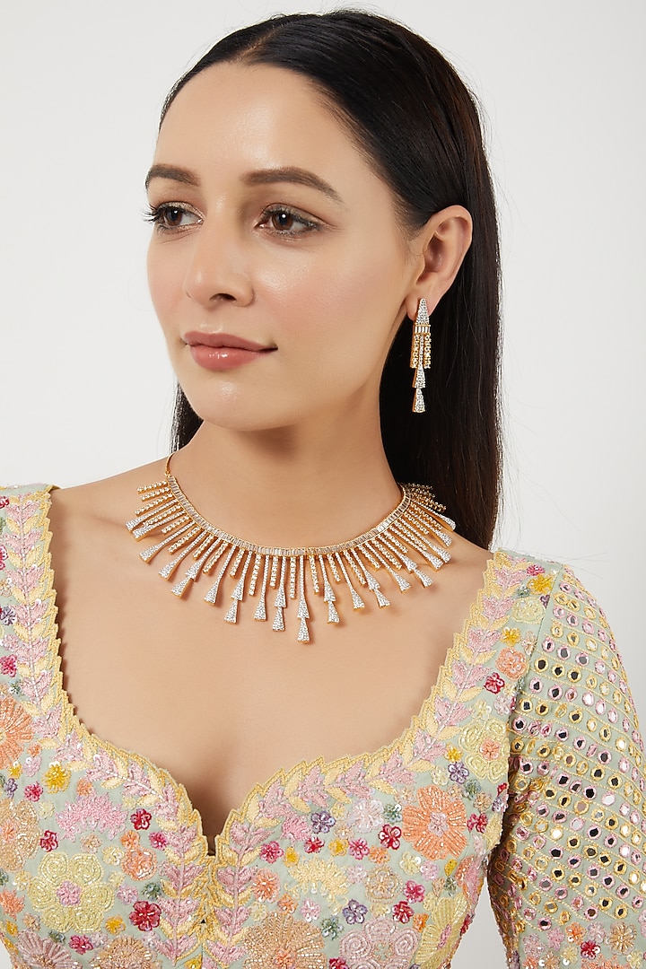 Gold Finish Zircon Choker Necklace Set by Aster at Pernia's Pop Up Shop