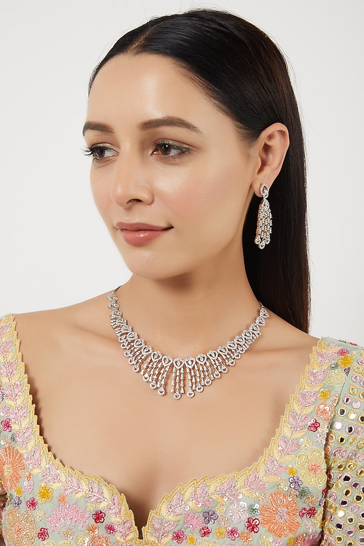 White Finish Zircon Choker Necklace Set by Aster at Pernia's Pop Up Shop