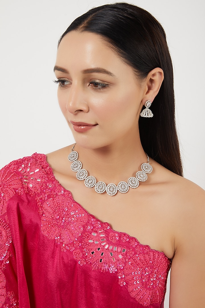 White Finish Zircon Choker Necklace Set by Aster at Pernia's Pop Up Shop