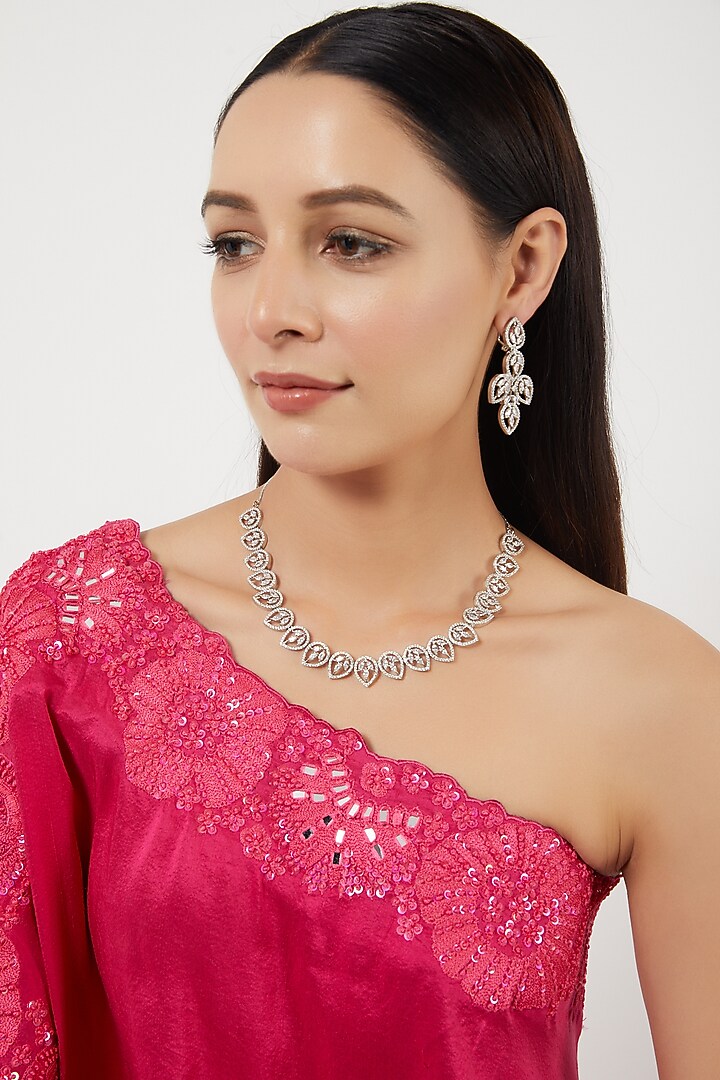 White Finish Zircon Necklace Set by Aster at Pernia's Pop Up Shop