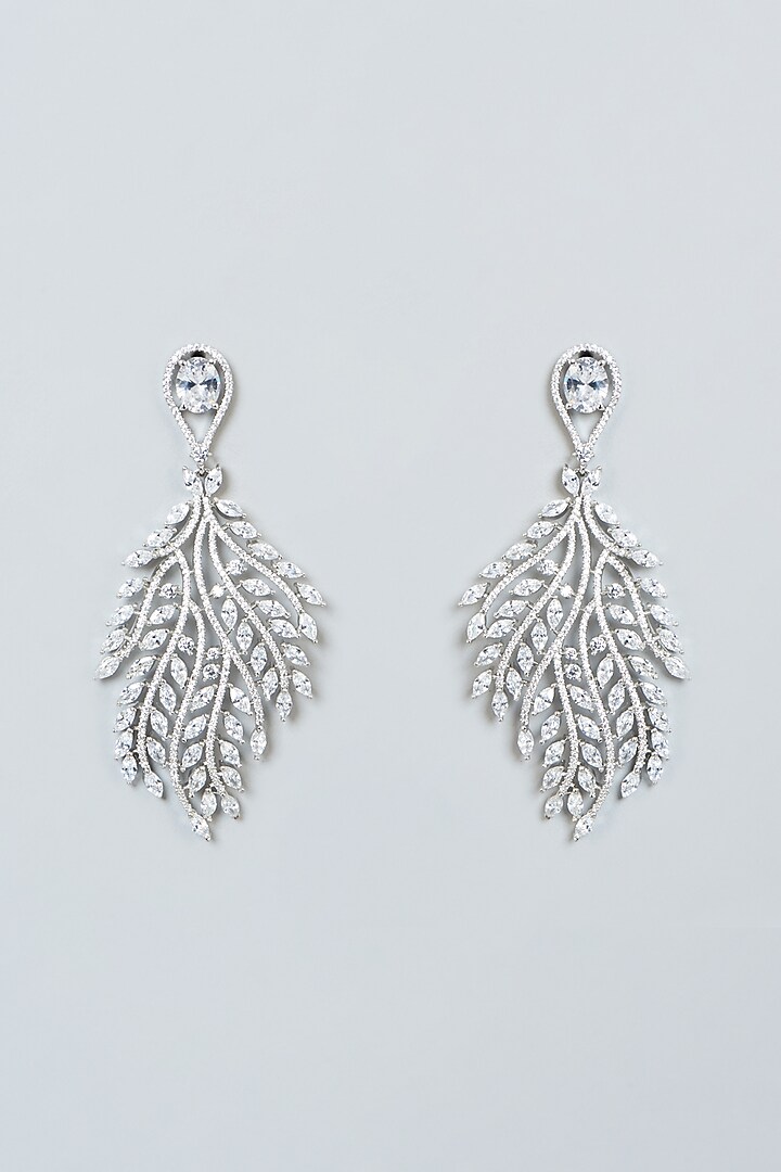 White Finish Zircon Dangler Earrings by Aster at Pernia's Pop Up Shop