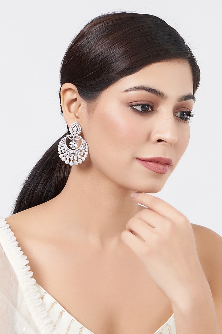 White Finish Zircon Dangler Earrings by Aster at Pernia's Pop Up Shop