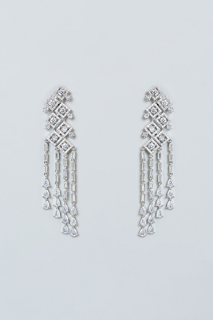 White Finish Zircon Dangler Earrings by Aster at Pernia's Pop Up Shop