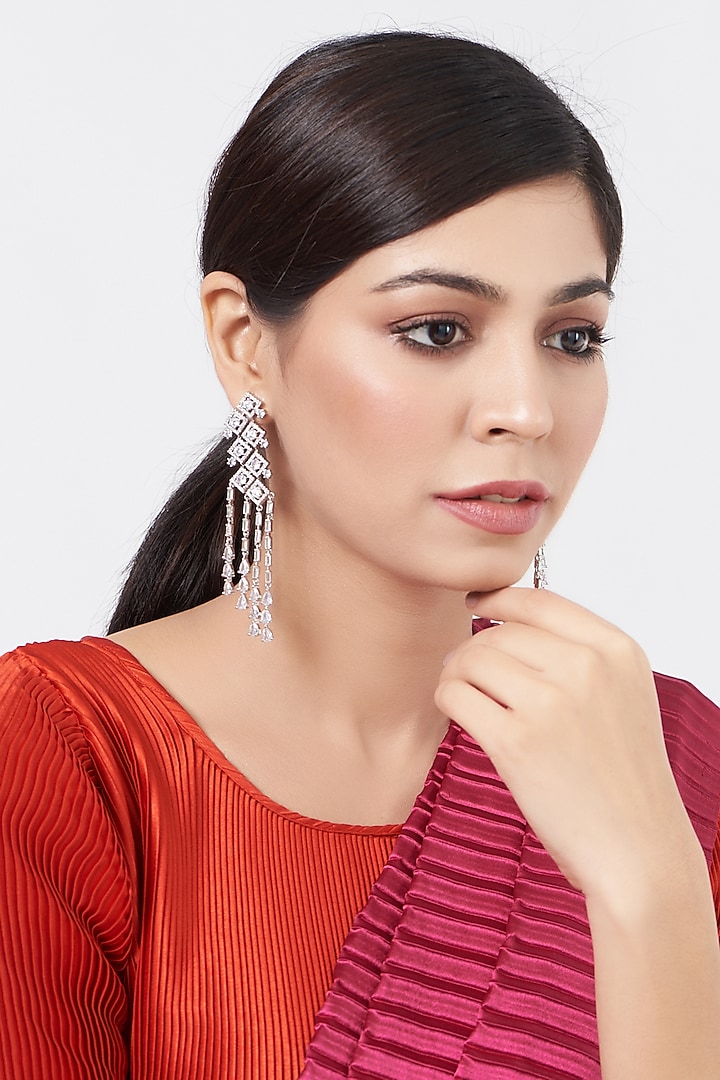White Finish Zircon Dangler Earrings by Aster at Pernia's Pop Up Shop