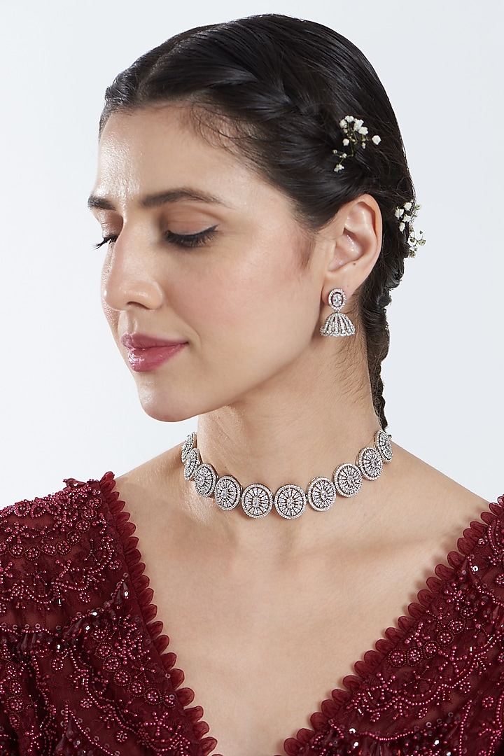 White Finish Zircon Choker Necklace Set by Aster at Pernia's Pop Up Shop