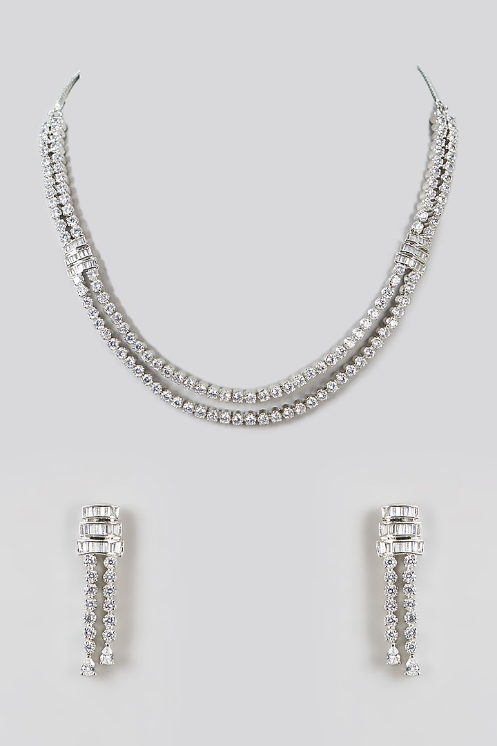 White Finish Zircon Layered Necklace Set by Aster at Pernia's Pop Up Shop