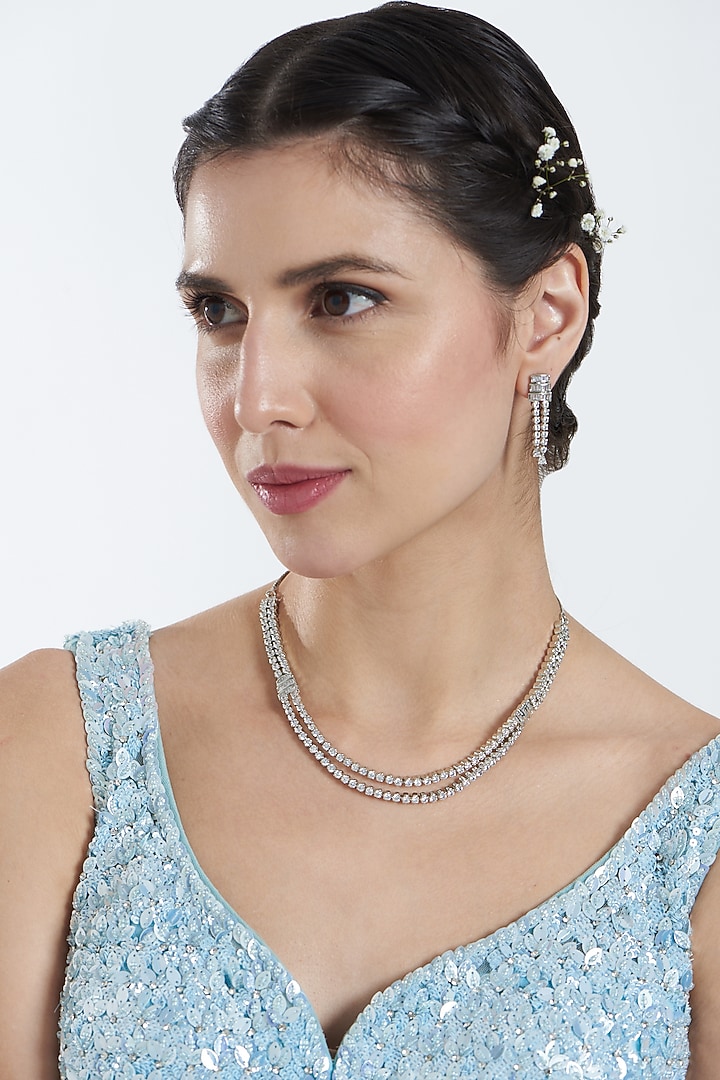 White Finish Zircon Layered Necklace Set by Aster at Pernia's Pop Up Shop