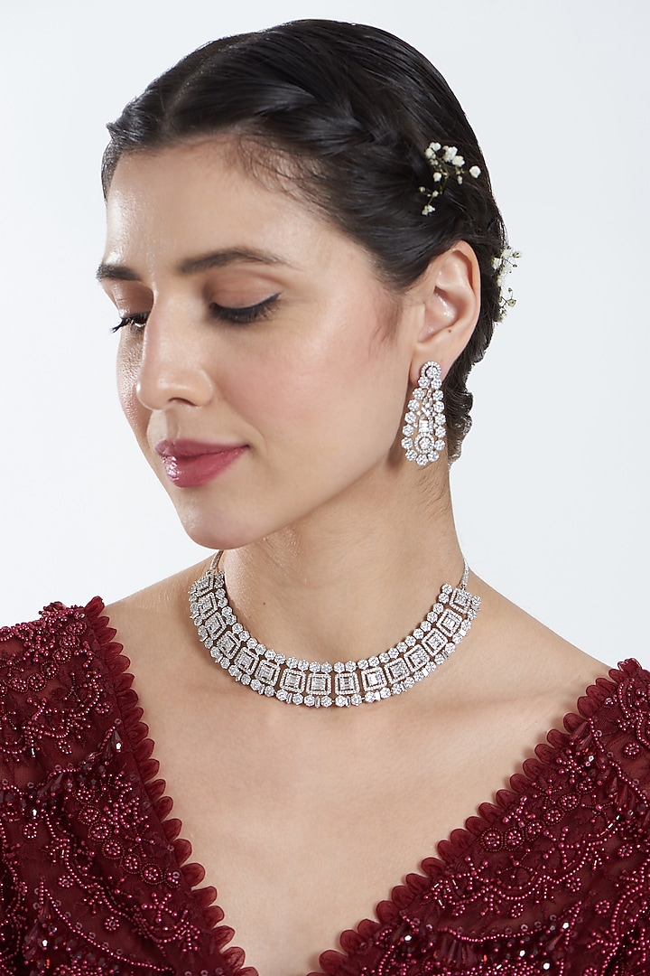 White Finish Zircon Necklace Set by Aster at Pernia's Pop Up Shop